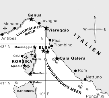 kaart Corsica en Sardinie