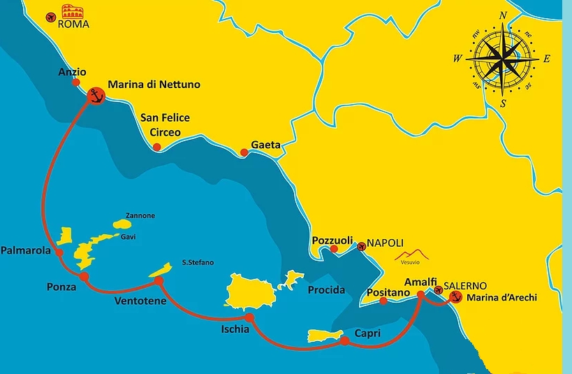 zeilroute van Nettuno naar Salerno